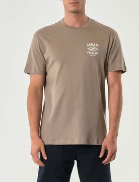T-shirt mezza manica Exchange fango con logo sul petto