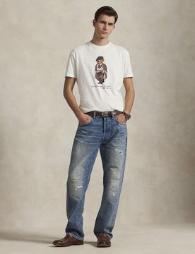 T-shirt Polo bianca mezza manica in puro cotone con maxi stampa Polo Bear frontale