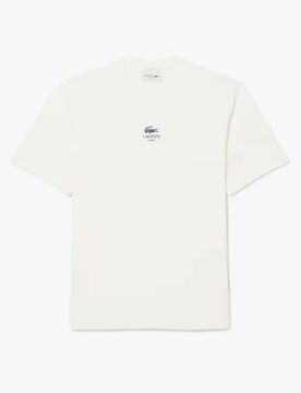 T-shirt bianca in jersey di cotone pesante con stampa logo davanti
