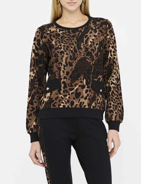 Felpa Liu Jo Sport animalier in viscosa stretch con strass applicati