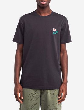 T-shirt mezza manica nera con ricamo fiore sul petto