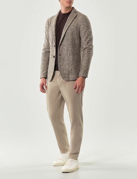 Giacca maglia in misto lana e cotone a fantasia armaturata beige e noce