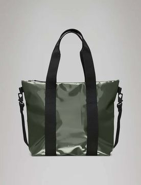 Tote Bag Mini verde militare effetto metallizzato con manici a mano e tracolla più lunga rimovibile