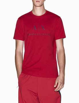 T-shirt Exchane rossa in cotone con logo AX stampato in contrasto sul petto