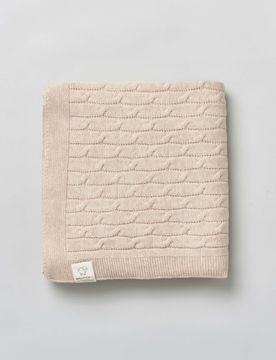 Coperta beige in pura lana merinos lavorata a trecce