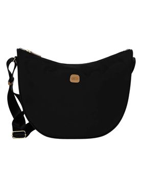 Borsa a tracolla nera misura grande a mezzaluna in nylon con tracolla in tessuto
