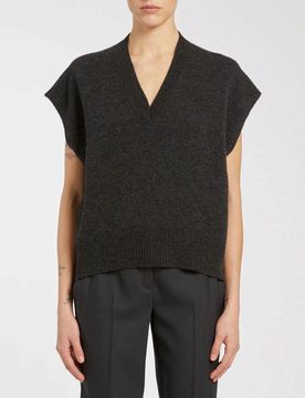 Gilet grigio antracite MONOCHROME in pura lana con scollo a V e profili a coste