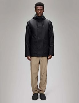 Nome Parka nero in tessuto tecnico leggero effetto gommato con cappuccio