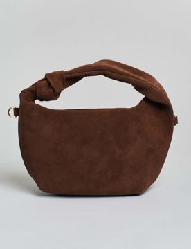 Borsa a mano marrone in suede con motivo a nodo sul manico