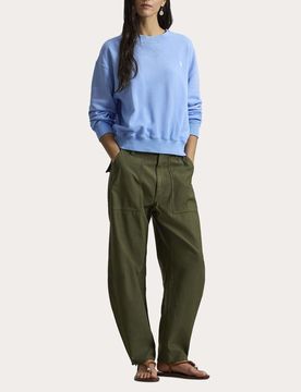 Felpa azzurra girocollo garzata in cotone Polo con logo Pony ricamato