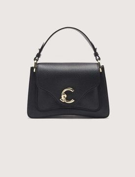 Borsa C-ME Small a mano nera in pelle martellata con manici removibili
