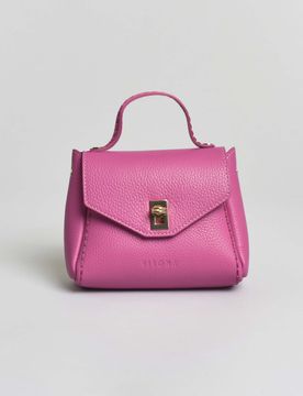 Mini Bag in pelle martellata fucsia con tracolla removibile
