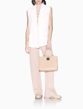 Gilet lungo Exchange bianco in tessuto con chiusura doppiopetto