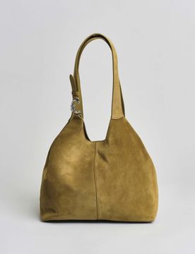 Borsa a spalla C-Easy in pelle scamosciata verde oliva con logo C-Me sul manico