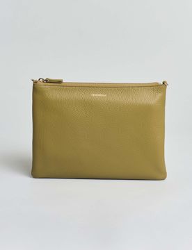 Borsa a tracolla piatta Best in pelle granulata verde oliva con tracolla removibile