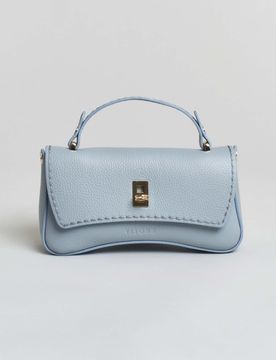 Mini Bag a baguette in pelle martellata azzurra con tracolla removibile