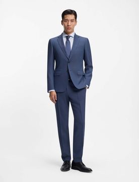 Abito blu indaco Huge slim-fit in tessuto armaturato di lana stretch