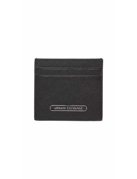 Portacarte Exchange nero in pelle saffiano con placca logo metallica