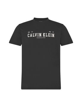 T-shirt Jeans nera in cotone con stampa logo college
