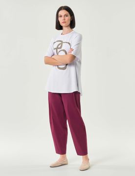 Pantaloni baloon bordeaux in bangalina di misto viscosa stretch con elastico inserito in vita