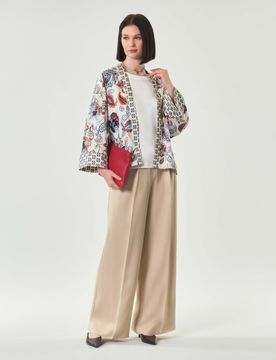 Pantaloni a palazzo beige in misto viscosa con pince
