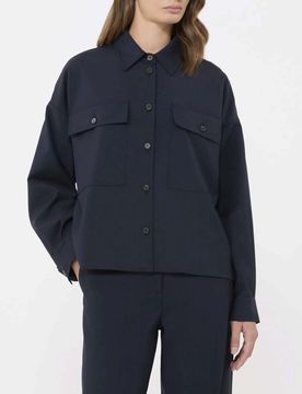 Shacket cropped blu Weekend in tela di pura lana con doppia tasca sul petto