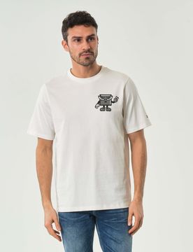 T-shirt bianca mezza manica con stampa grafica fronte e retro