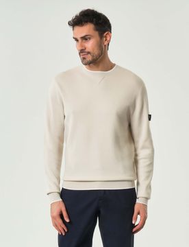 Maglia panna girocollo con bordino bianco in contrasto