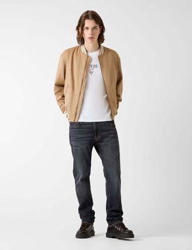 Giubbino bomber Jeans sabbia in similpelle con logo ricamato