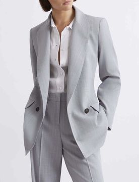 Blazer doppiopetto grigio gessato in tela stretch effetto malfilé