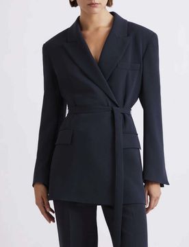 Blazer blu in cady tecnico con cintura