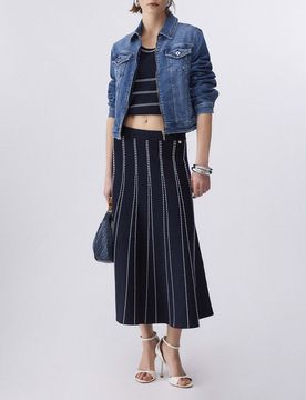 Gonna midi blu Liu Jo in maglia di misto viscosa con cuciture a contrasto