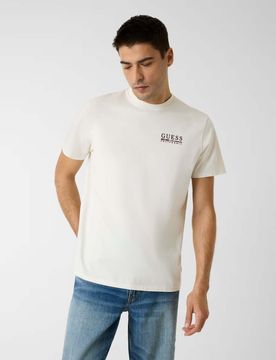 T-shirt bianca in cotone biologico con logo stampato sul petto