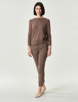 Pantaloni nocciola Monochrome dal fit slim in misto lino con piega stirata su fronte e retro
