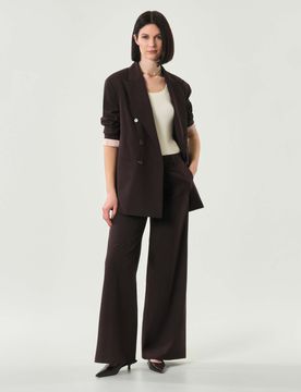 Pantaloni palazzo marroni in tela di viscosa stretch