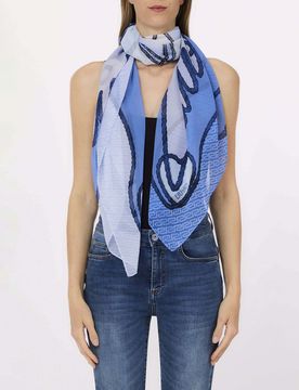 Foulard Liu Jo Accessories azzurro in tessuto leggero con stampa logo