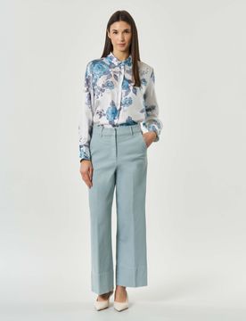 Pantaloni azzurri Sport wide leg in bull di cotone stretch