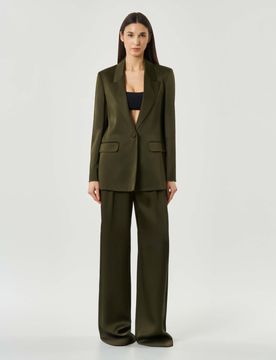 Pantalone a palazzo verde militare Studio in envers satin con pince in vita