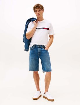 T-shirt bianca in cotone con banda logo ricamata sul petto