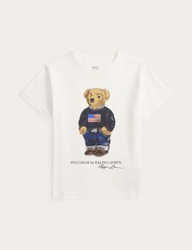 T-shirt bianca in cotone con maxi stampa orsetto