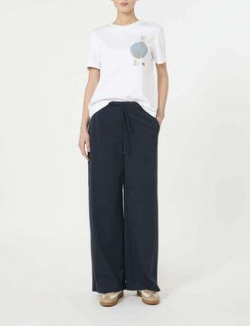 Pantaloni straight blu MM in tessuto tecnico con coulisse regolabile in vita