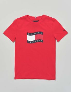 T-shirt rossa in puro cotone con bendiera logo icon