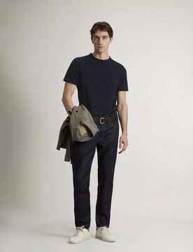 T-shirt blu in maglia di cotone a mezze maniche