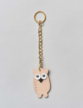 Portachiavi Charm Gufo in pelle color cipria
