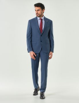 Abito blu indaco in tela di viscosa stretch effetto fiammato