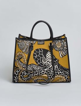 Borsa Atena Sea grande My Bag gialla in tessuto con disegno polpo