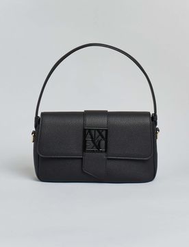 Borsa a spalla Exchange nera in similpelle con chiusura patta e fibbia logo