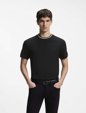 T-shirt mezza manica Taut nera in piquè di puro cotone con bordino