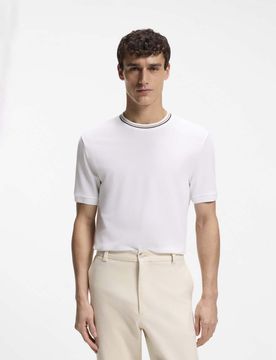 T-shirt mezza manica Taut bianca in piquè di puro cotone con bordino