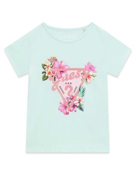 T-shirt mezza manica verde acqua in misto cotone con stampa logo